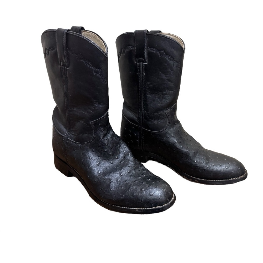 Justin Boots Ostrich (Semi Quill?) and Leather Cowboy Roper Boots